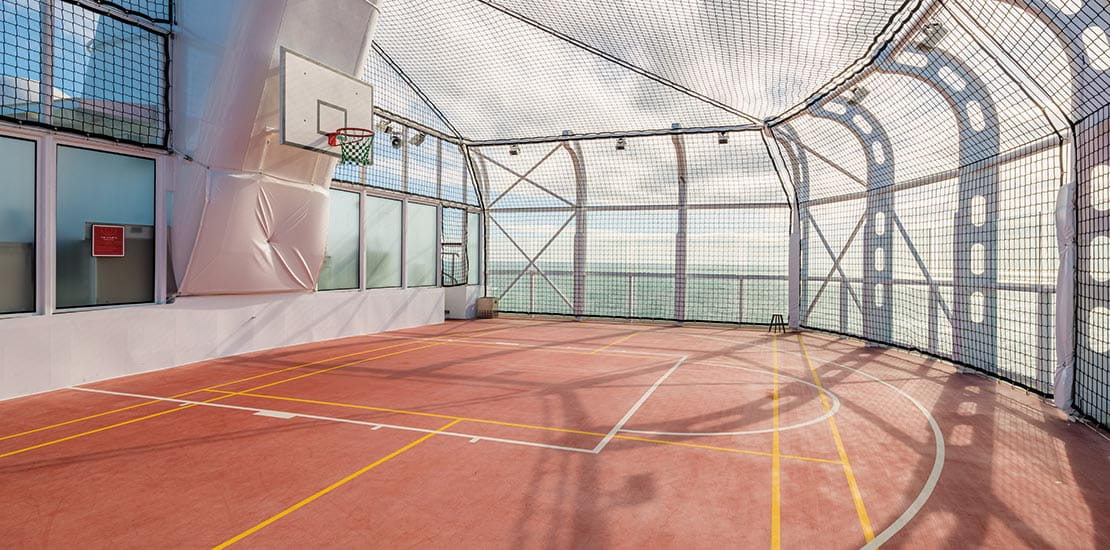 The full-sized basketball court